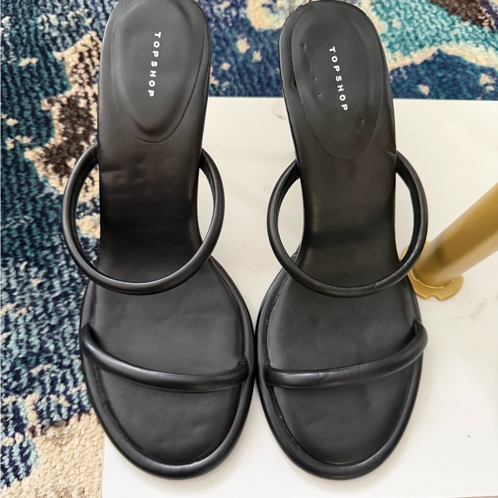 TOPSHOP - Black Minimal Double-Strap Heeled Sandals